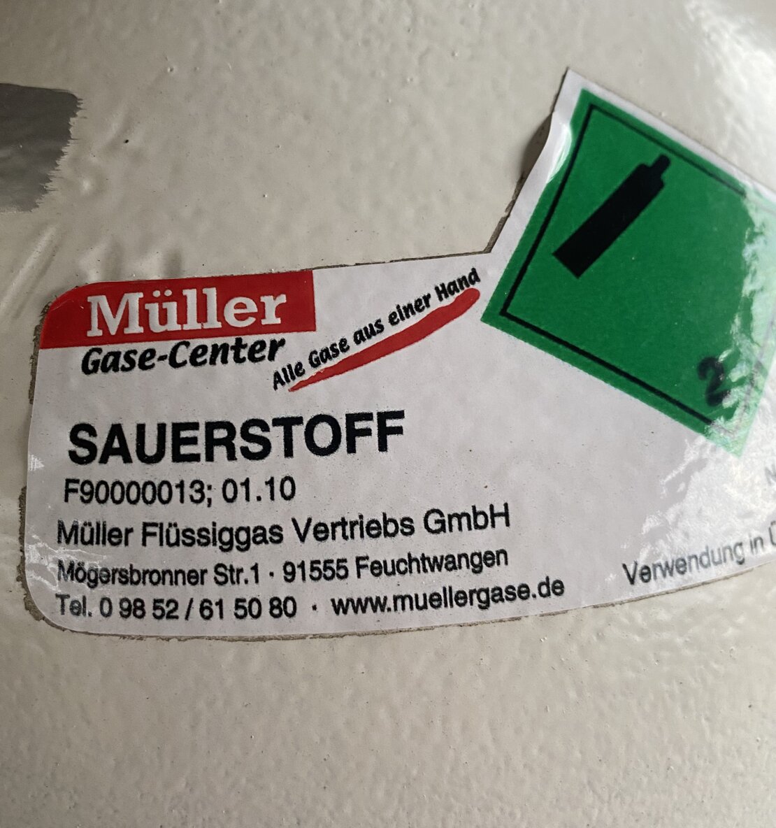 Sauerstoffflasche in Werkstatt